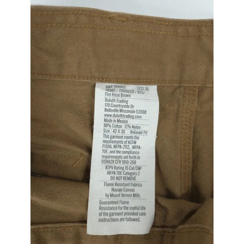 Duluth Trading Men's Fire Hose‎ Relaxed Fit Cargo Work Pants Brown Size 42x30